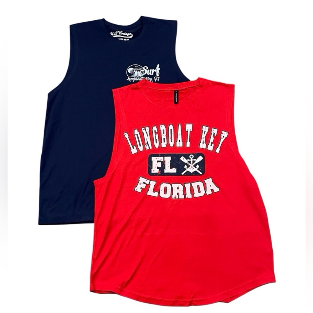 2-Piece Red and Navy Sleeveless Tees Size: Large